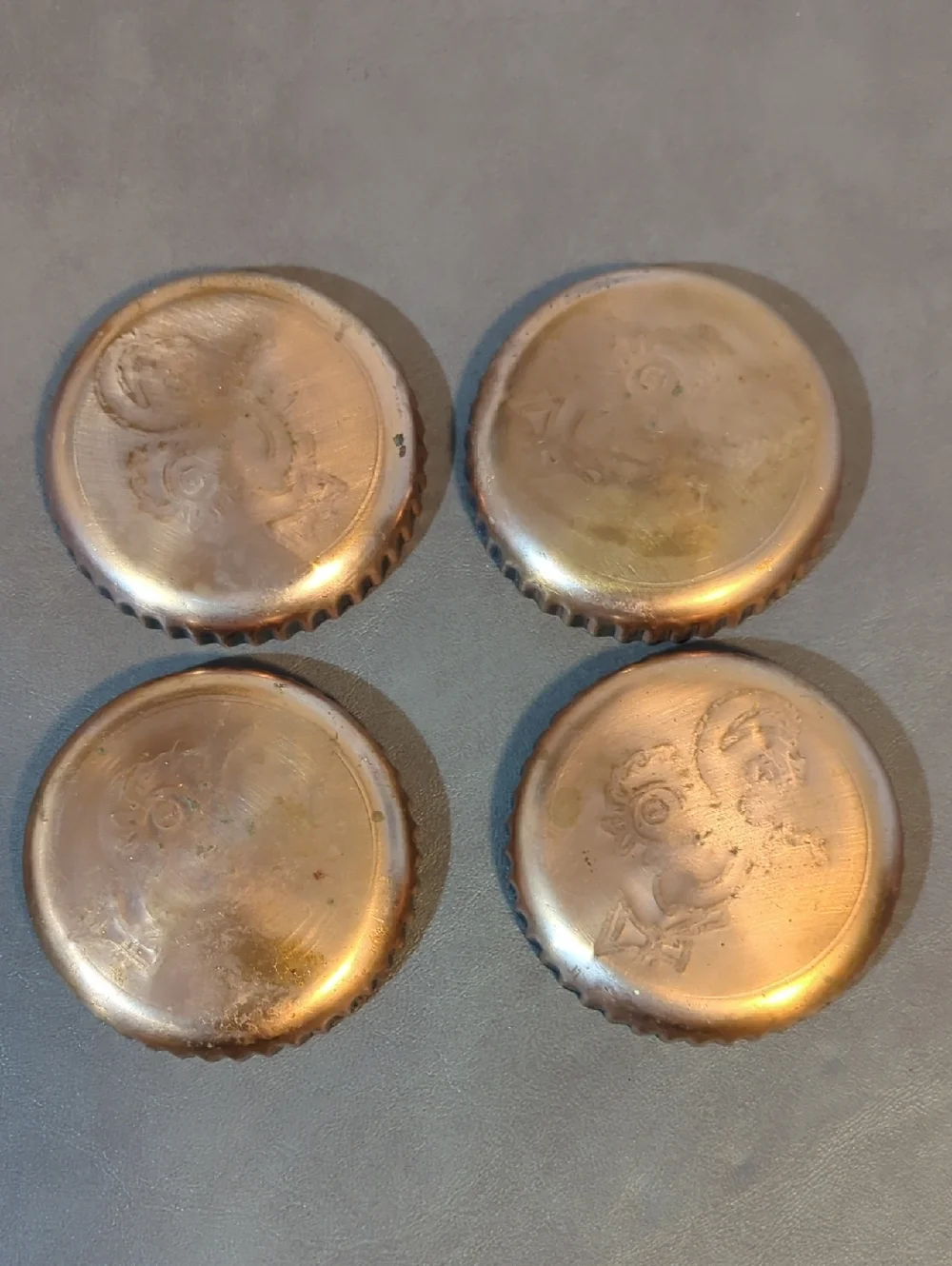 Vintage Metal Drink Coasters Chicken Rooster With Drink Copper Scallop Edge